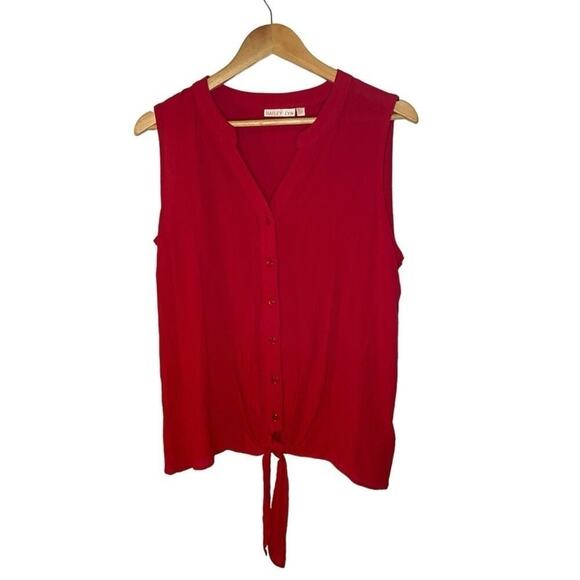 Hailey Lyn Red Sleeveless Rayon V-Neck Button Up Tie Front Loose Fit Medium - Picture 1 of 4